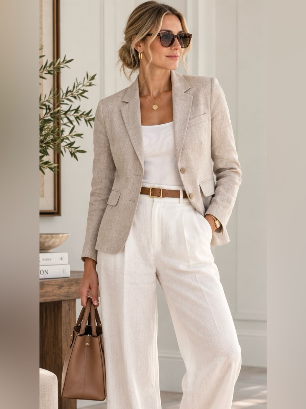 Banana Republic 100% Linen Blazer Women’s 4 Beige Tailored Jacket Quiet Luxury